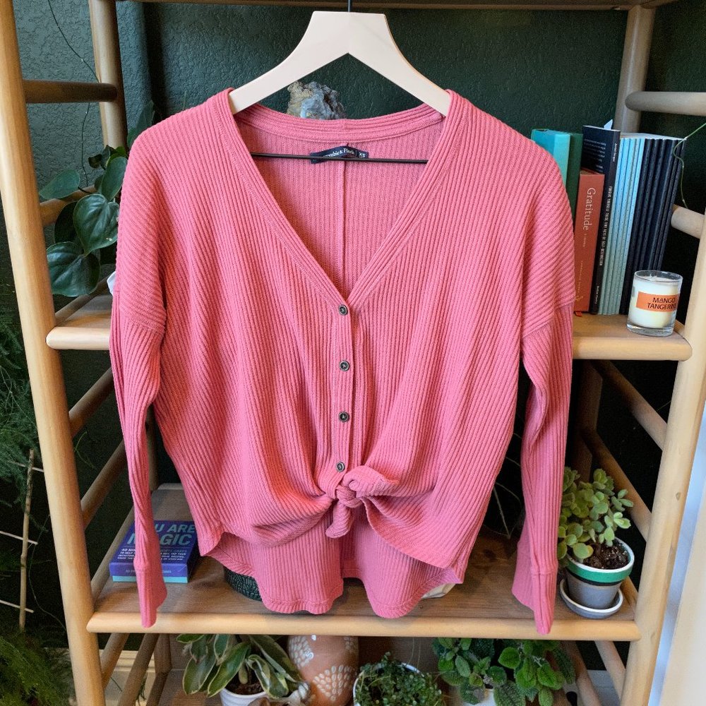 Abercrombie & Fitch Tie Front Pink Long Sleeve XS Shirt